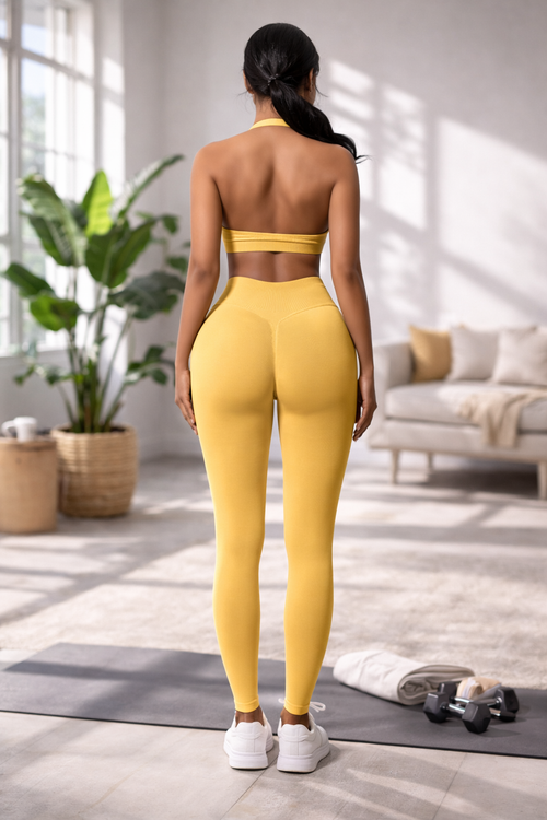 Sculpted Halter Crop and Flared Pant Set